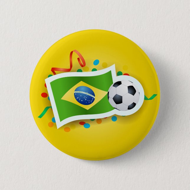 Brazil, soccer and flag pinback button (Front)