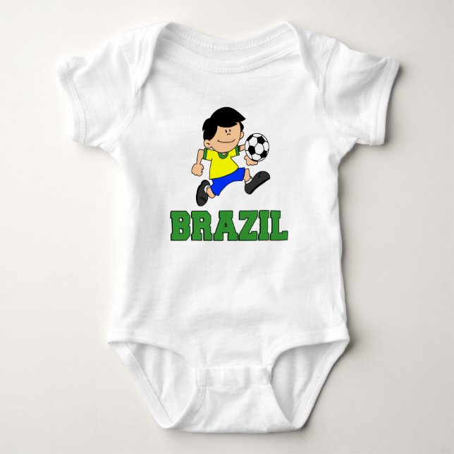 Brazil Soccer Cartoon Baby Bodysuit (Front)