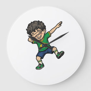 Brazil Soccer Dab Boy Vintage Vector Shirt_1 Large Clock