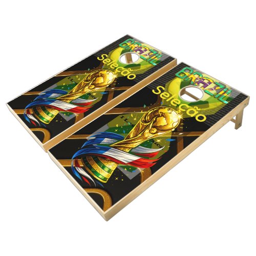 Brazil Soccer Fan | 2026 World Cup Gilded Geometry Cornhole Set