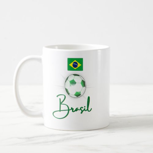 Brazil Soccer Fan Brazilian Flag Soccer Ball Goal  Coffee Mug