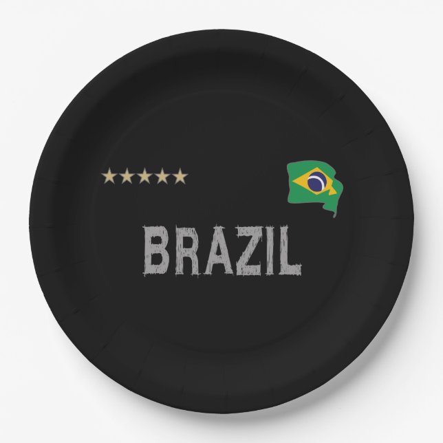 Brazil Soccer Football Fan Shirt Heart Paper Plates (Front)