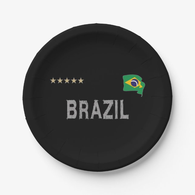 Brazil Soccer Football Fan Shirt Heart Paper Plates (Front)