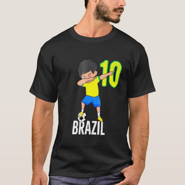 Brazil Soccer For Boys Number 10 Dabbing Dab T-Shirt (Front)