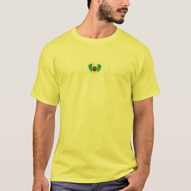 Brazil Soccer Heartbeat Brazilian Brasil Football T-Shirt (Front)