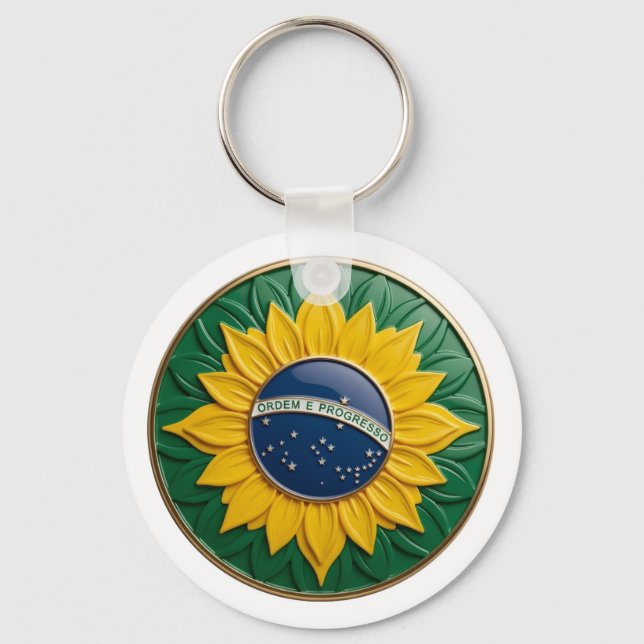 Brazil Solar Emblem - Luxury 3D National Pride Art Keychain (Front)