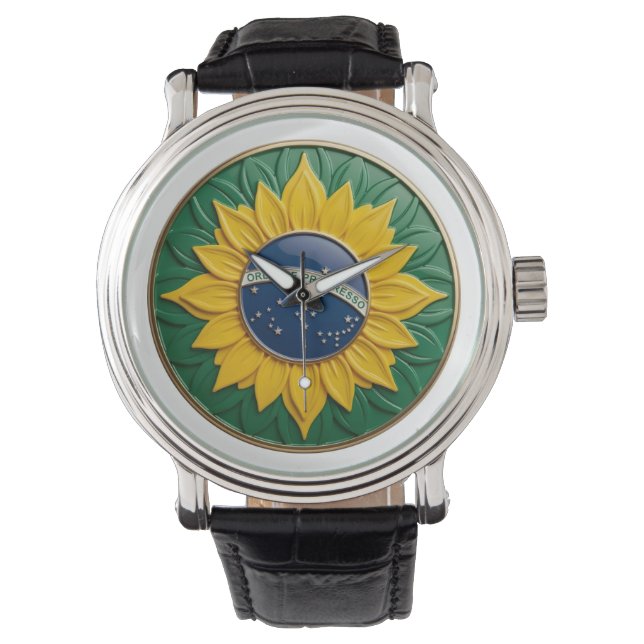 Brazil Solar Emblem - Luxury 3D National Pride Art Watch (Front)