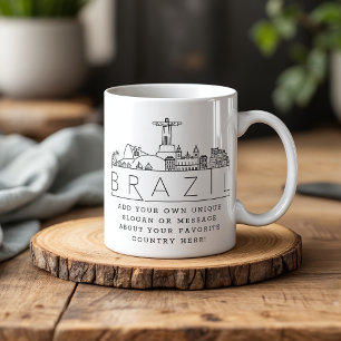Brazil Stylized Skyline   Custom Slogan Coffee Mug