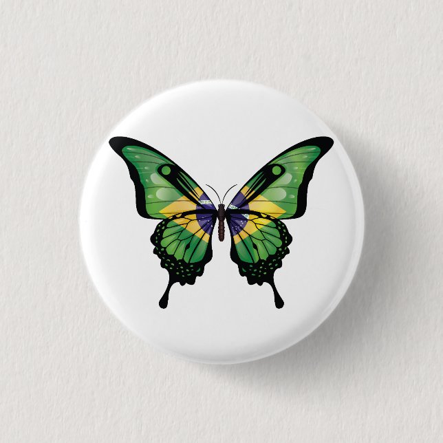 Brazil Swallowtail Butterfly Flag Sticker Button (Front)