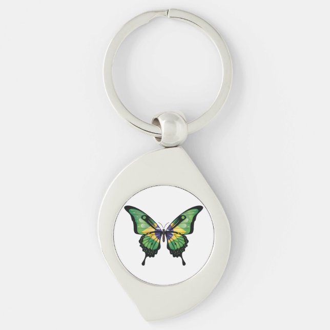 Brazil Swallowtail Butterfly Flag Sticker Keychain (Front)