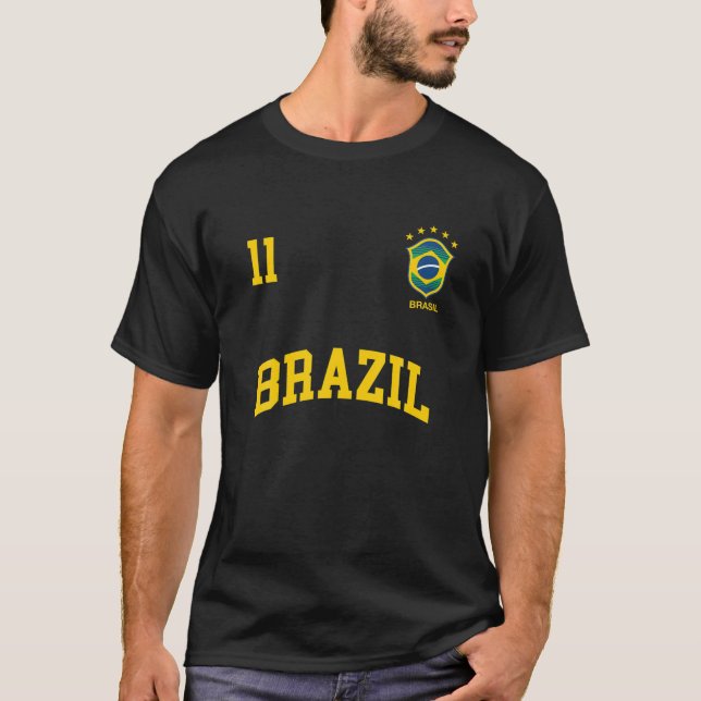 Brazil Team Sports Number 11 Soccer Brazilian Flag T-Shirt (Front)