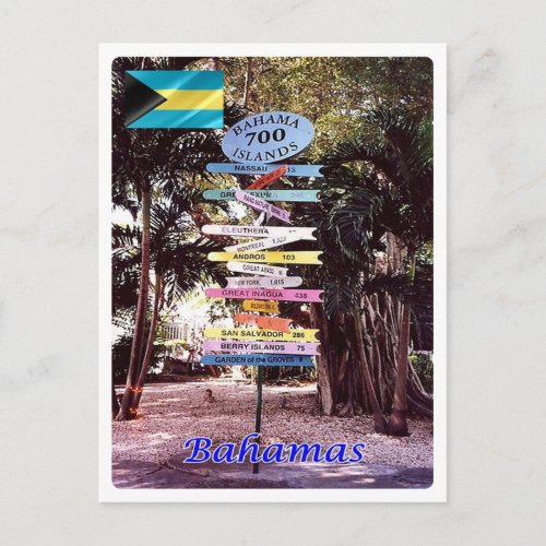 Brazil _ The Bahamas _ Direction Sign _ Postcard