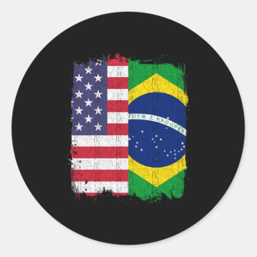 Brazil USA Brazilian Flag Classic Round Sticker