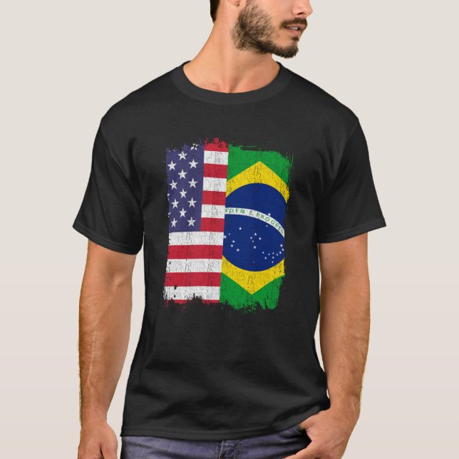 Brazil USA Brazilian Flag T-Shirt (Front)