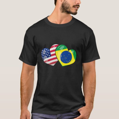 Brazil USA Flag T Shirt Heart Brazilian Americans 