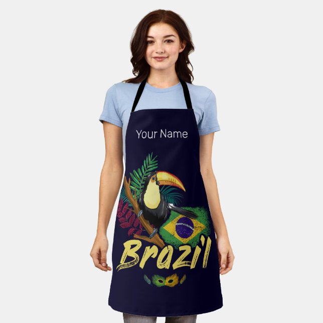 Brazil Vintage Toucan Flag Samba Mask Souvenir Apron (Worn)
