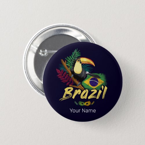 Brazil Vintage Toucan Flag Samba Mask Souvenir Button