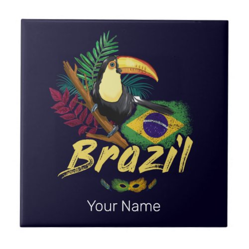 Brazil Vintage Toucan Flag Samba Mask Souvenir Ceramic Tile