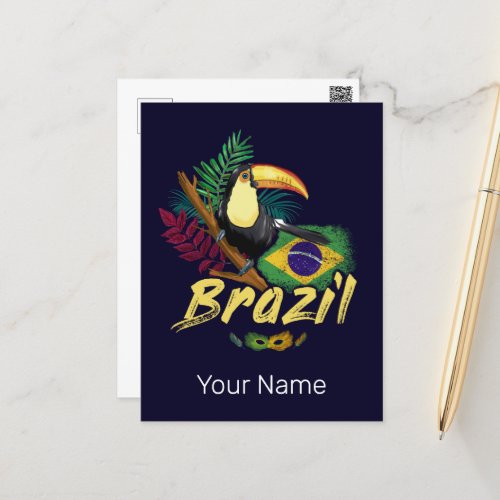 Brazil Vintage Toucan Flag Samba Mask Souvenir Holiday Postcard