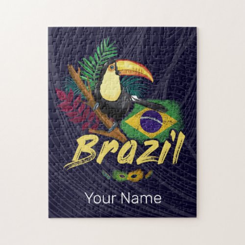 Brazil Vintage Toucan Flag Samba Mask Souvenir Jigsaw Puzzle