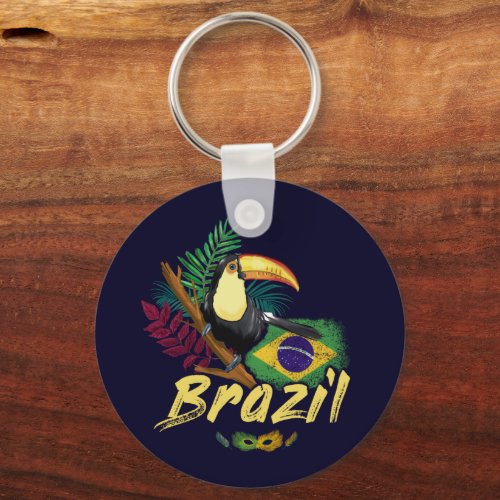 Brazil Vintage Toucan Flag Samba Mask Souvenir Keychain