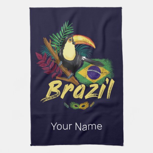 Brazil Vintage Toucan Flag Samba Mask Souvenir Kitchen Towel