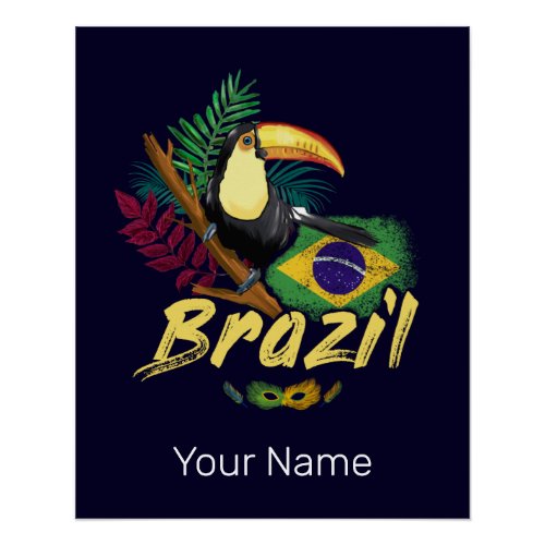 Brazil Vintage Toucan Flag Samba Mask Souvenir Poster