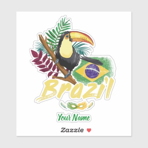 Brazil Vintage Toucan Flag Samba Mask Souvenir Sticker