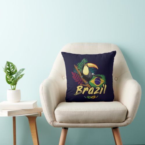 Brazil Vintage Toucan Flag Samba Mask Souvenir Throw Pillow