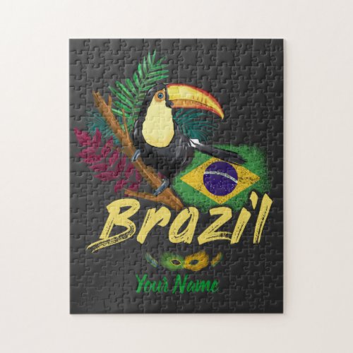 Brazil Vintage Toucan with Flag and Samba mask Jigsaw Puzzle