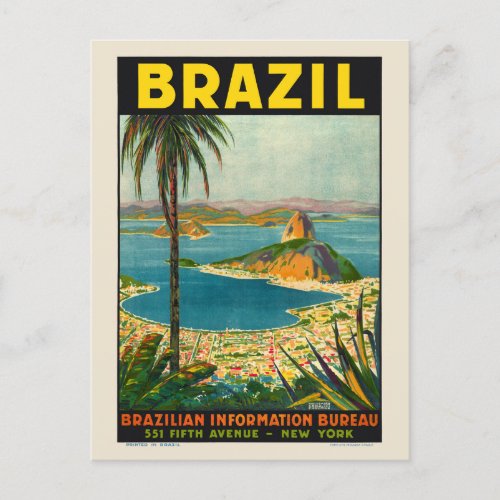 Brazil Vintage Travel Poster 1940 Postcard