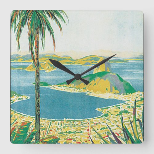 Brazil Vintage Travel Poster Square Wall Clock