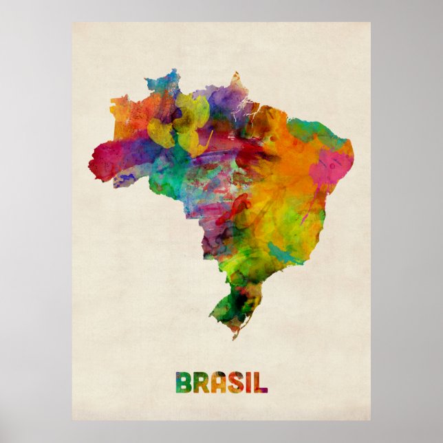 Brazil Watercolor Map Poster (Front)
