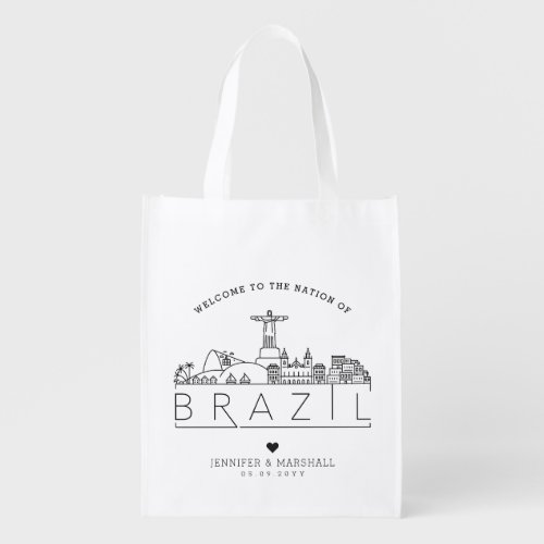 Brazil Wedding  Stylized Skyline Grocery Bag