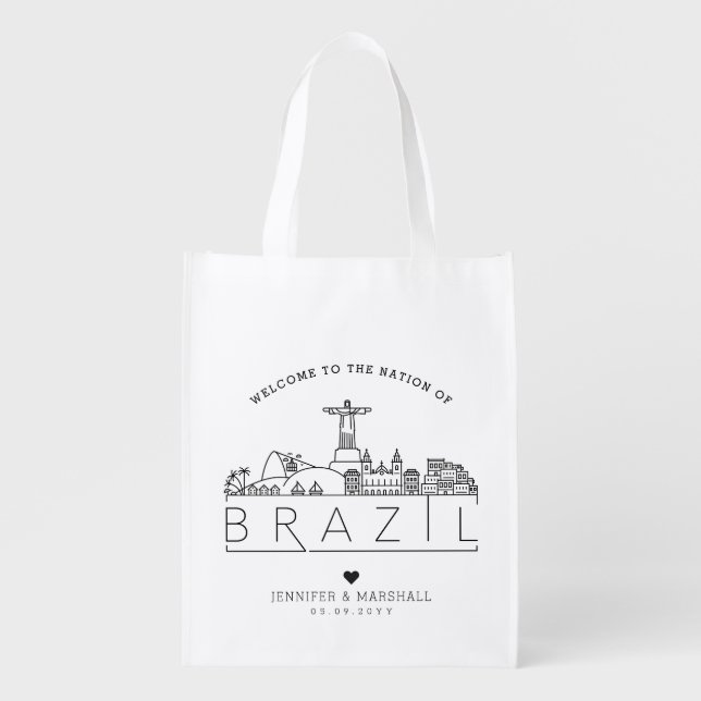 Brazil Wedding | Stylized Skyline Grocery Bag (Front)