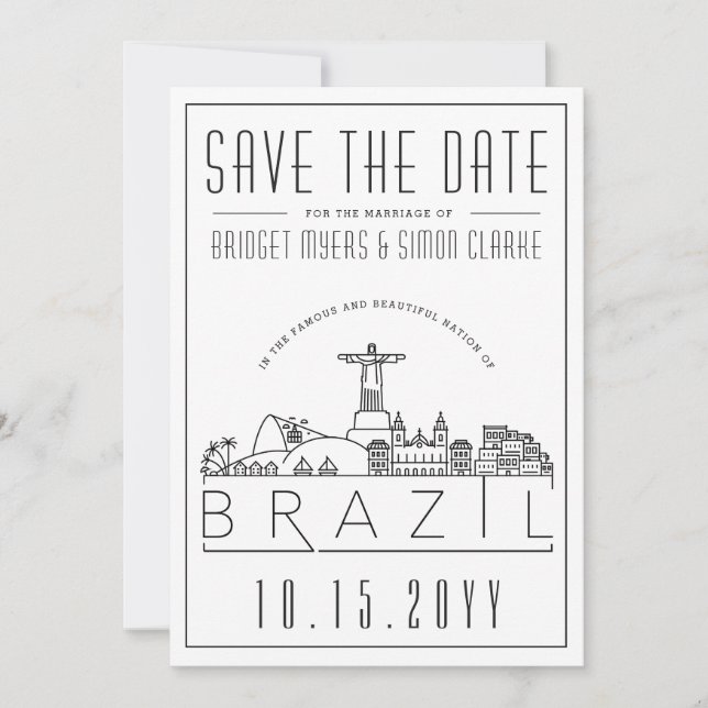 Brazil Wedding Stylized Skyline Save the Date Invitation (Front)