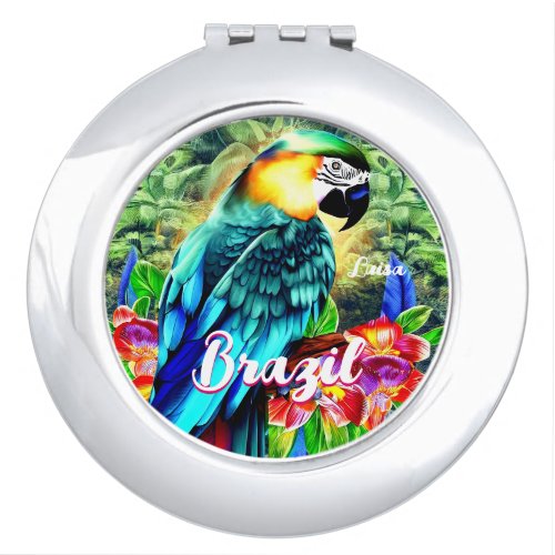 Brazil with Colorful Parrot T_Shirt Compact Mirror