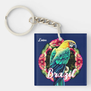 Brazil with Colorful Parrot T-Shirt Keychain