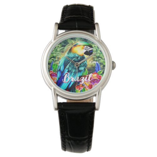 Brazil with Colorful Parrot T_Shirt Watch