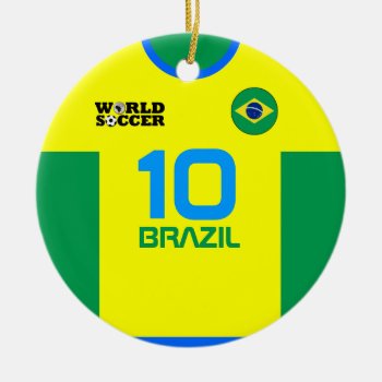 Brazil World Soccer Jersey Ornament by pixibition at Zazzle