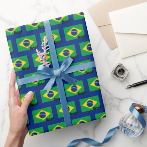 Brazil Wrapping Paper Brazilian Flag patriot Blue Wrapping Paper
