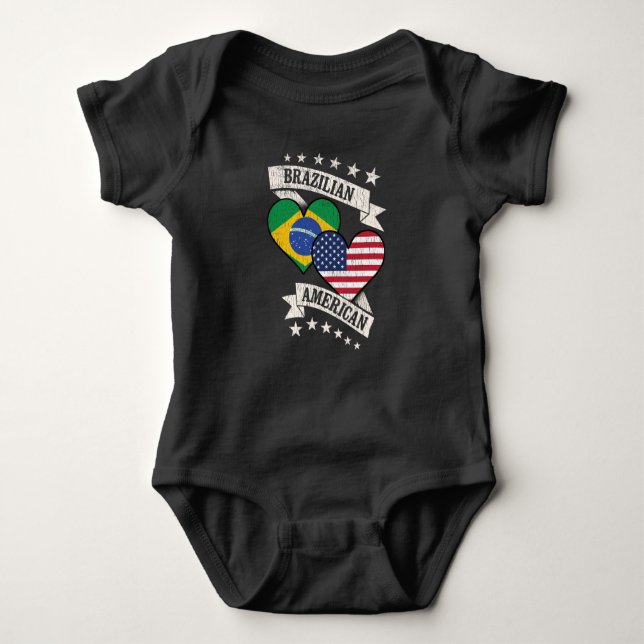 Brazilian American Heart Flags Brazil America Baby Bodysuit (Front)