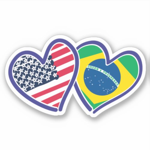 Brazilian American Heart Flags Sticker