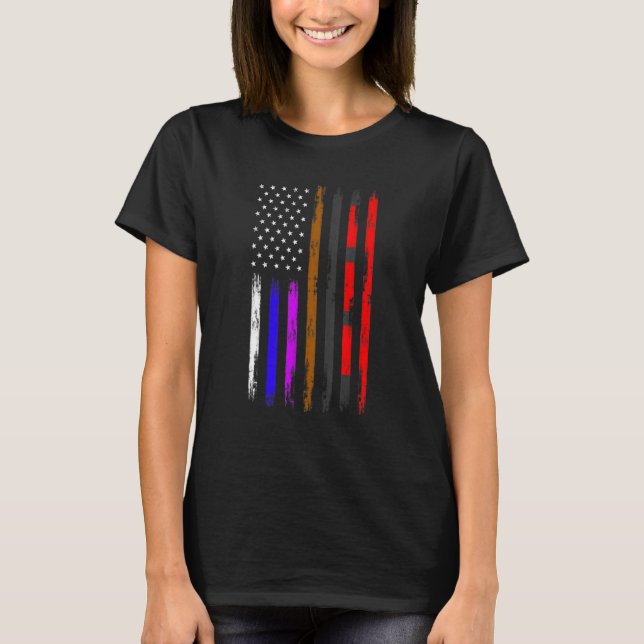 Brazilian American Jiu Jitsu Fighter Vertical Flag T-Shirt (Front)
