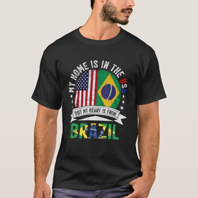 Brazilian American Patriot Heart is from Brazil Fl T-Shirt (Front)