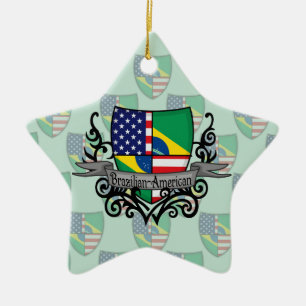 Brazilian-American Shield Flag Ceramic Ornament