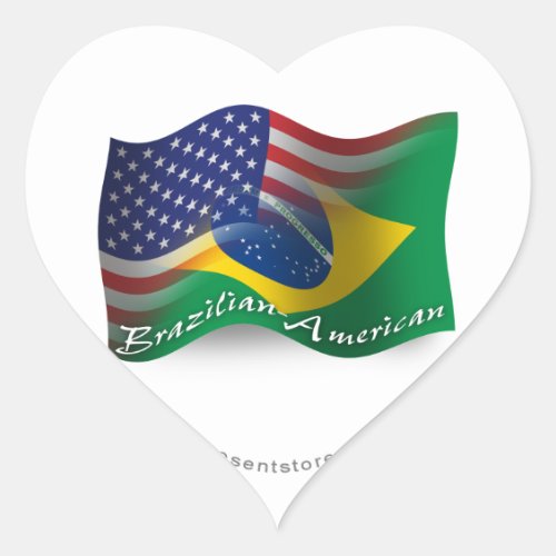 Brazilian_American Waving Flag Heart Sticker