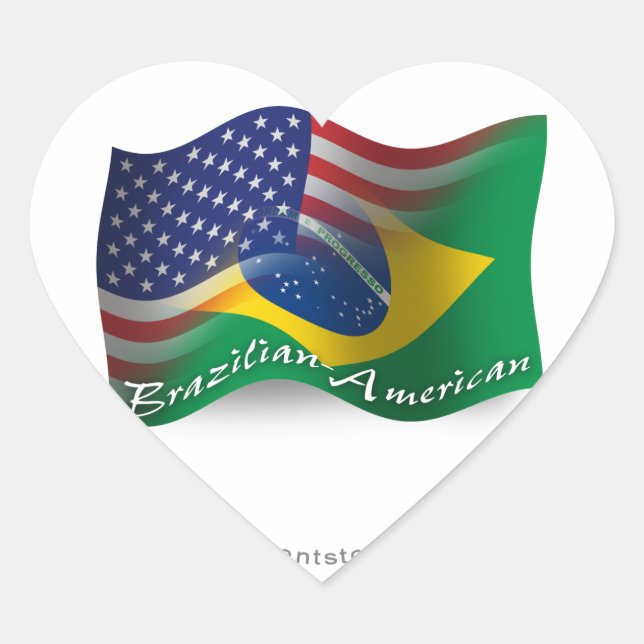 Brazilian-American Waving Flag Heart Sticker (Front)