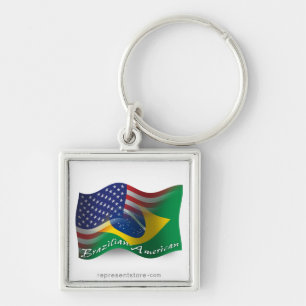 Brazilian-American Waving Flag Keychain