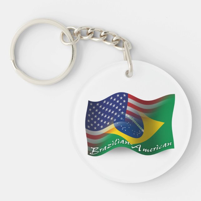 Brazilian-American Waving Flag Keychain (Front)